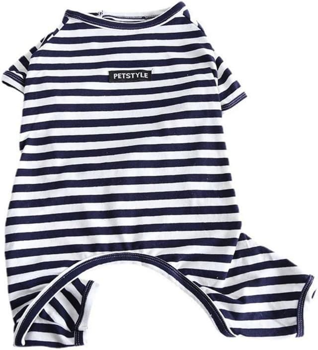 Detalle 2 de BT Bear Fat Dog Clothes Classic Striped Pyjamas Dog Onesie Jumpsuit (Black, Size M)