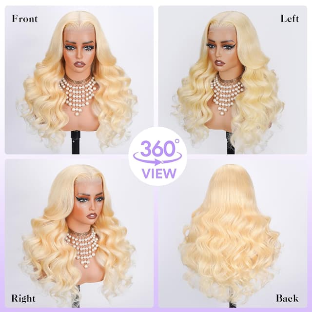 Detalle de 613 13x6 Lace Front Wig (Human Hair) 250 Density, 30 Inch Body Wave Blonde HD Lace Frontal