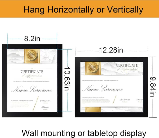 Detalle de 8.5x11 Certificate Document Picture Frame Set of 6 (Black) for Wall or Tabletop