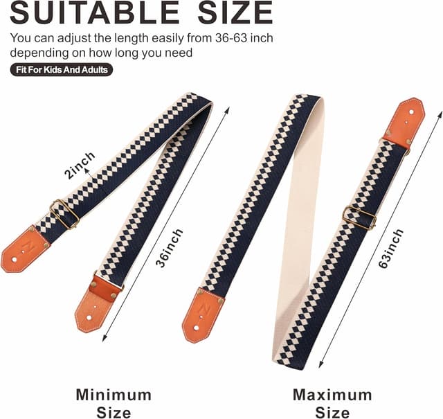 Thumbnail 6 de Nefelibata Gitarrengurt mit verdickten Leder-Enden (pflanzlich gegerbtes Rindsleder) für Akustik, Bass & E-Gitarre