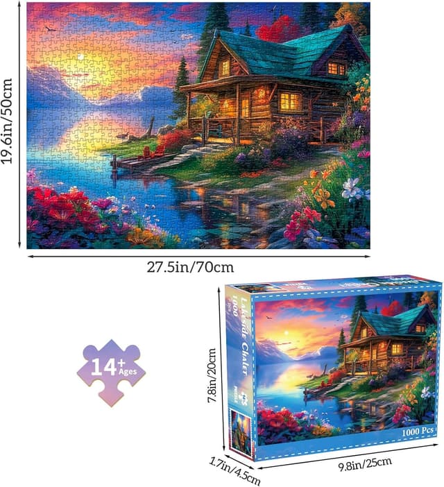 Detalle 2 de Puzzle 1000 Teile „Lakeside Chalet“ – herausforderndes Erwachsene-Puzzle für Familien & als Geschenk