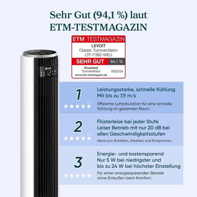 Detalle de LEVOIT Turmventilator mit 92 cm Höhe