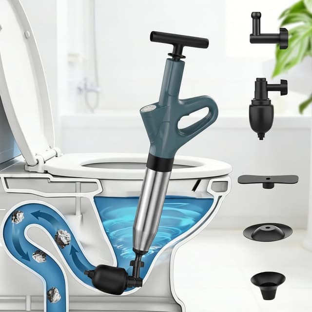 Detalle de Turstand Druckluft-Abflussreiniger mit Pumpe, integriertem Druckanzeiger und 4 Saugnäpfen (dunkelgrün)