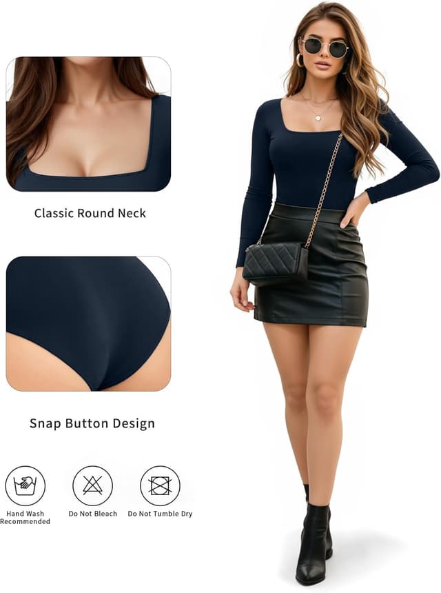 Detalle 2 de ALGALAROUND square-neck long sleeve bodysuit for women in cotton & elastane