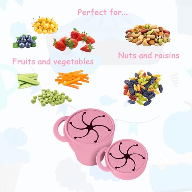 Detalle de Vicloon Tasse à collation en silicone pliable (boîte à goûter avec couvercle et poignées), sans BPA