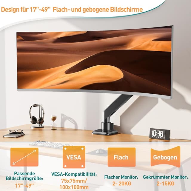 Detalle 2 de ELIVED EV3227 Monitorarm für bis zu 49 Zoll
