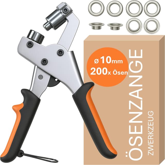 Detalle de ZWERKZEUG® Profi Ösenzange Set mit 200 Ösen inkl. Ösenpresse und Ösenstanze (Ø 10 mm)