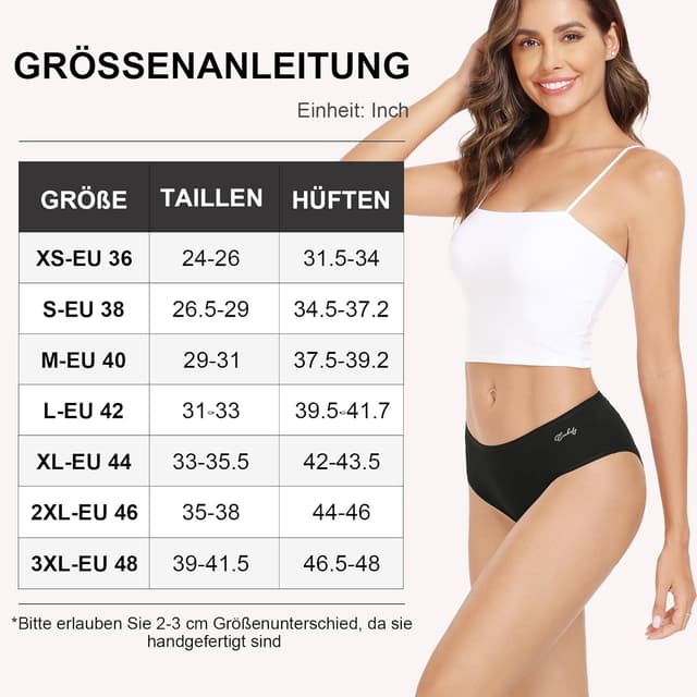 Detalle 2 de Anqier Damen-Unterhosen im 6er-Pack aus Baumwolle (95 % Baumwolle/5 % Elasthan) – bequeme Hipster-Slips