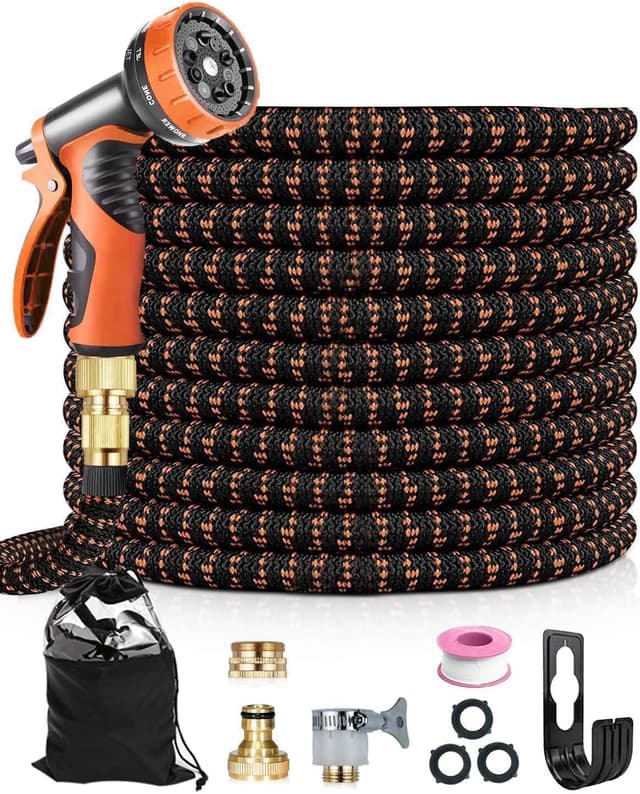 Detalle de Expandable 150FT/45M Garden Hose with 10-Pattern Spray Nozzle and No-Kink Triple-Layer Latex Core (3/4", & 1/2",)