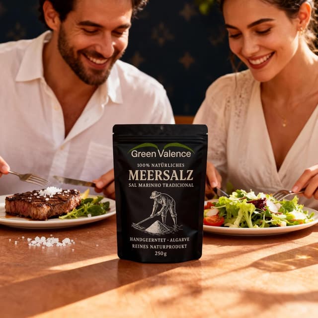 Detalle de GreenValence Sal Marinho Tradicional – 100 % naturbelassenes grobes Meersalz aus der Algarve (500 g)