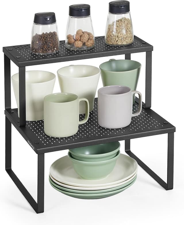 Detalle de SONGMICS Ink Black Spice Racks (KCS005B01) – Set of 2 Stackable, Expandable Cupboard Organisers