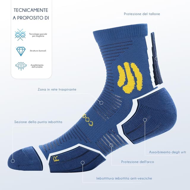 Detalle de BRISIRA Coolmax Bamboo 3 paia calzini running uomo donna con compressione e supporto arco, anti vesciche