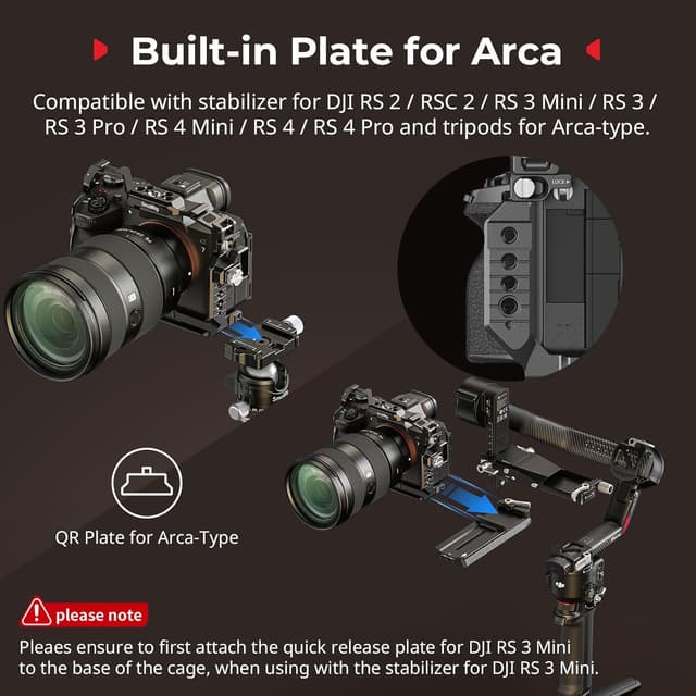 Detalle de SmallRig Alpha 7 V HawkLock Schnellwechselkäfig (6024) mit Arca/NATO, QD-Buchse und Cold Shoe