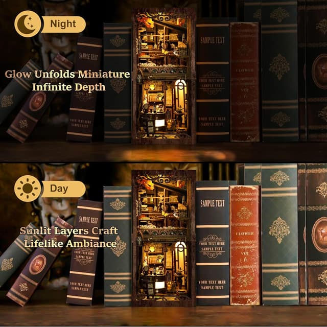 Detalle de CRIOLPO Kit Book Nook DIY “Casa in miniatura” con luci LED da montare (modellismo 3D)