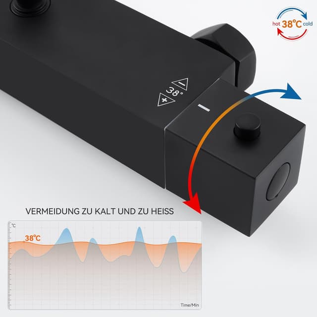 Detalle de Auralum Auralum Duscharmatur Schwarz Thermostatset