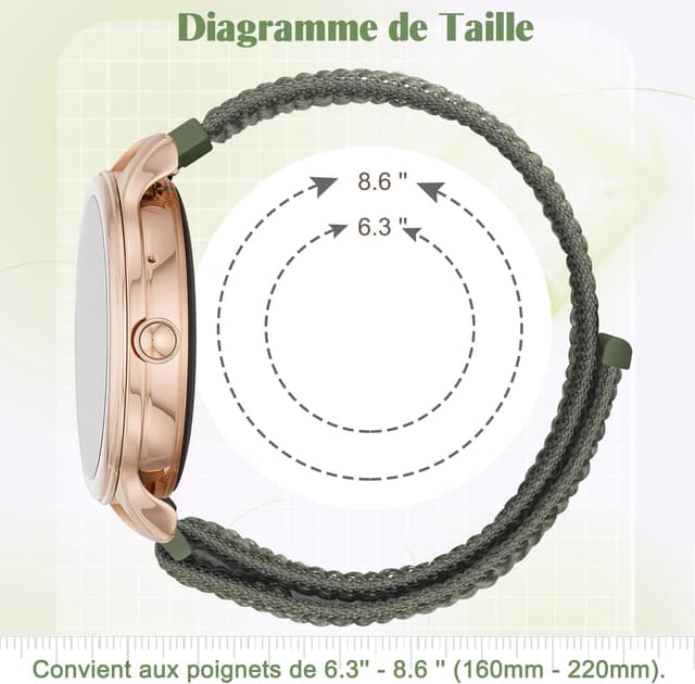 Detalle de Vodtian 24 mm Nylon-Armband für Smartwatches & Uhren (mit Klettverschluss), kompatibel mit Suunto 9/7, D5, Fossil Hybrid und mehr