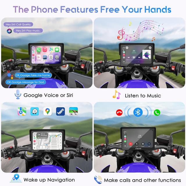 Detalle de Carpuride W502T Pro motorcycle CarPlay screen with TPMS, Dual Bluetooth & Waterproof GPS display