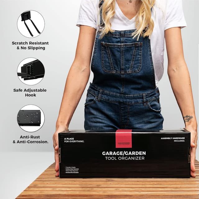 Thumbnail 6 de TIDYME Garage Tool Organizer Wall Mount (48 in) with Adjustable Hooks — 300 lbs Capacity, Anti-Rust Steel Storage Rack