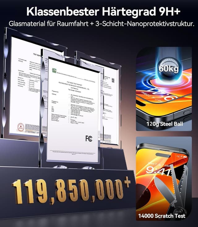 Detalle de TORRAS Panzerglas für iPhone 16 Pro Max – bruchsichere 9H-Schutzfolie mit Montagerahmen (2 Stück)