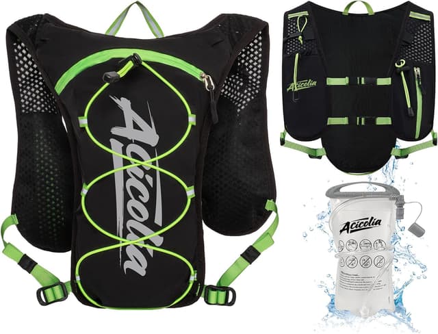 Detalle de Acicolia Running Vest Lightweight Hydration Vest with 1500ml Water Bladder, Phone Holder & Reflective Trim