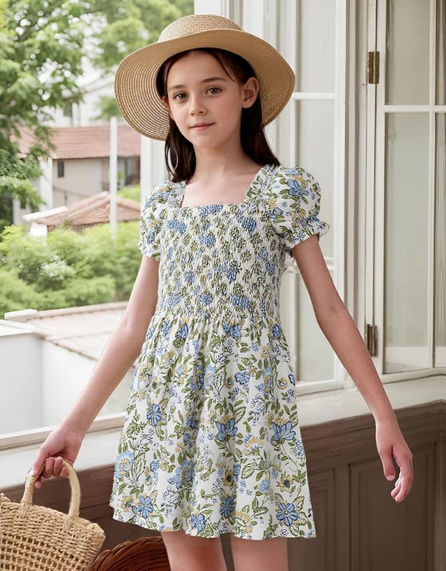 Detalle 2 de Girls square neck summer dress for 5-14