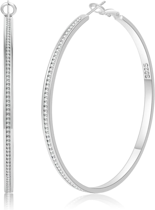 Detalle de SENTERIA Creolen aus Sterling Silber 925 mit 3 mm Breite und kubischem Zirkonia (30/40/50/60/70 mm)