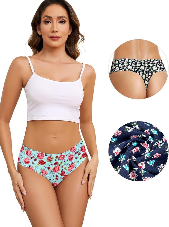 Detalle de VOENXE Lot de 5 tangas femme sans couture taille haute (strings tanga invisibles, seamless)