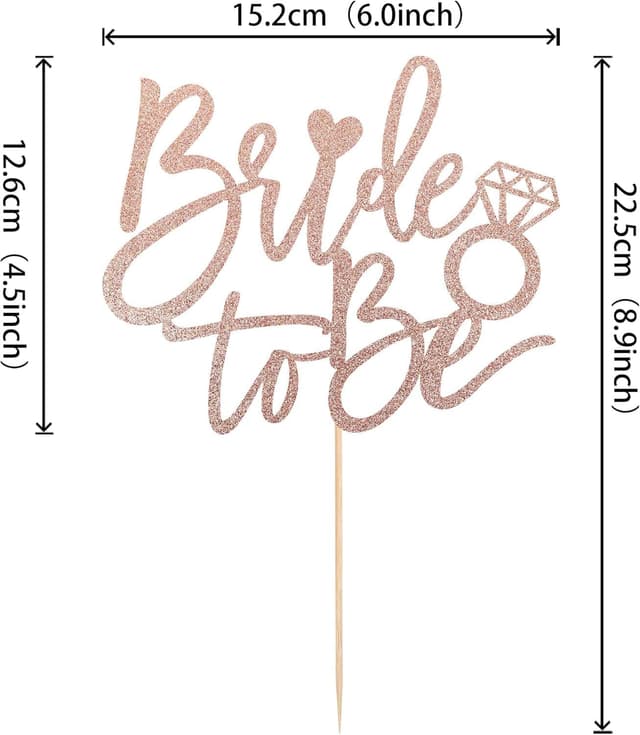 Detalle 2 de Bride to Be Kuchen Deko Glitzer Ring Cake Topper (1 Stück) für Bachelorette, Brautparty & Hochzeitsthema – Rosegold