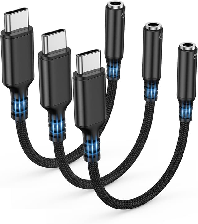 Detalle de Highwings USB-C to 3.5mm Headphone Jack Adapter (3-Pack) — USB C to Aux Dongle for iPhone, Samsung Galaxy, and iPad Pro