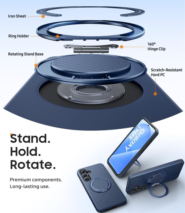 Thumbnail 6 de AOUIA Galaxy S26 Plus case with 2-pack screen protectors and 360° rotating kickstand (Blue)
