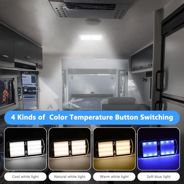 Detalle de URAQT LED Deckenleuchte für 12V Wohnmobil mit 72 LEDs, 4 Farbtemperaturen und Fernbedienung