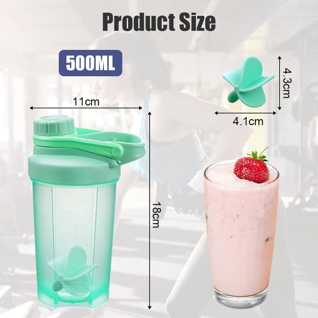 Detalle 2 de Alaoo Protein Shaker (2er-Set) 500 ml – BPA-frei, auslaufsicher mit Messskala und Mixball