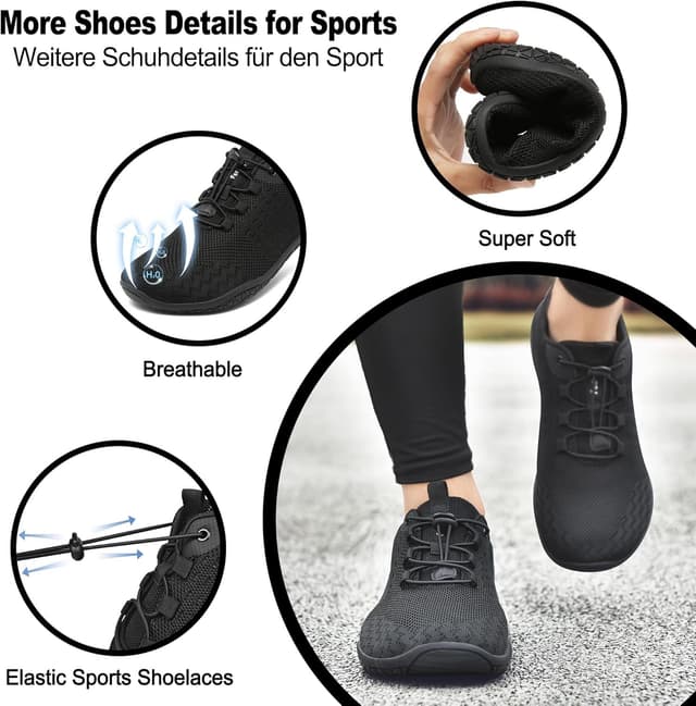 Detalle de Geweo Barfußschuhe für Herren und Damen – atmungsaktiv, leicht, Zero-Drop und breite Zehenbox (EU 37–47)