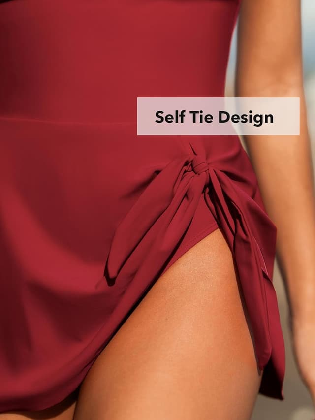 Detalle de CUPSHE Costume da bagno intero donna con scollo rotondo, spalline larghe e nodo