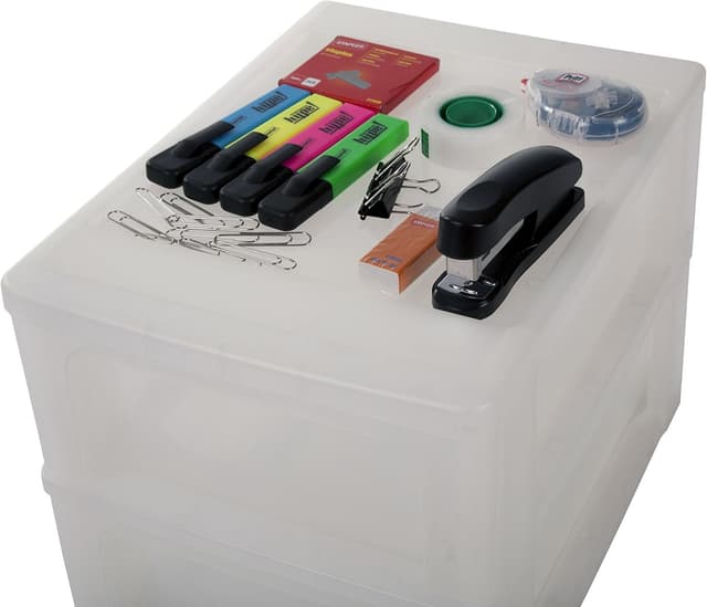 Detalle de Iris Ohyama OCH-2021 Cassettiera in plastica per ufficio con 2 cassetti piccoli e 1 cassetto A4 medio, bianca