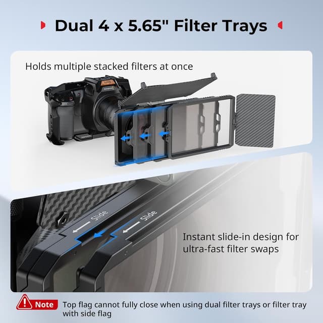 Detalle de SMALLRIG Mini Matte Box Pro Flag Kit 3680B mit 2x 4x5,65 Filterrahmen und Adapterringen (Φ67/72/77/82–95 mm)