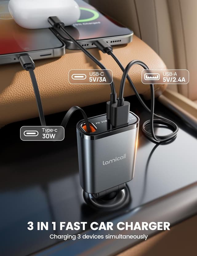 Thumbnail 4 de Lamicall 3-in-1 Retractable Car Charger 57W