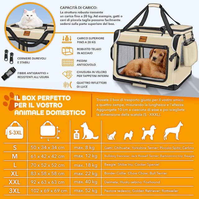 Detalle 2 de TRESKO Box Pieghevole XXL per Cani e Gatti (92 x 63 x 63 cm) con tappetino, spatola e catarifrangenti