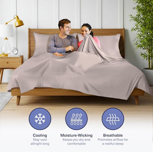 Detalle de Kickoff Viscose Bamboo Sheets King Size 4-Piece Set (Dark Grey)