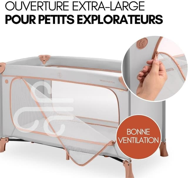 Detalle de Hauck Lot Lit Parapluie bébé avec matelas Dream N Play Plus 120x60 cm et moustiquaire – Dusty Cork