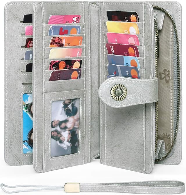 Detalle de SENDEFN Damen-Geldbörse aus Leder mit RFID-Schutz, große Kapazität und Tragearmband