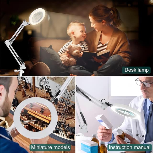 Thumbnail 6 de Lampada con lente di ingrandimento Kevsuvqin 10x con luce e morsetto, braccio orientabile, 3 modalità colore