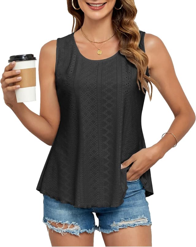 Detalle de SENBATU débardeur femme col rond sans manches (tailles S à 2XL) – hauts basiques d’été