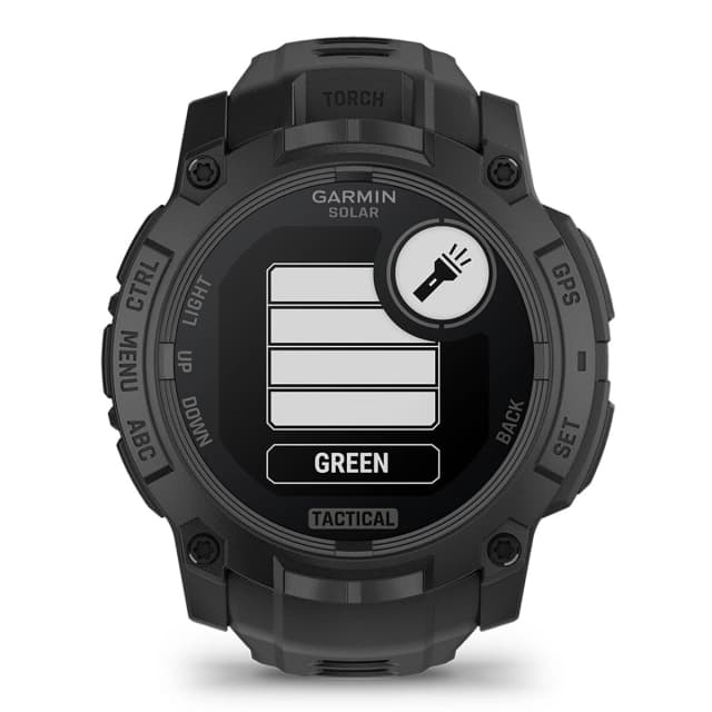 Detalle de Garmin Instinct 3 Tactical Edition (reacondicionado a estrenar) con GPS solar y pantalla transflectiva monocroma de 50 mm