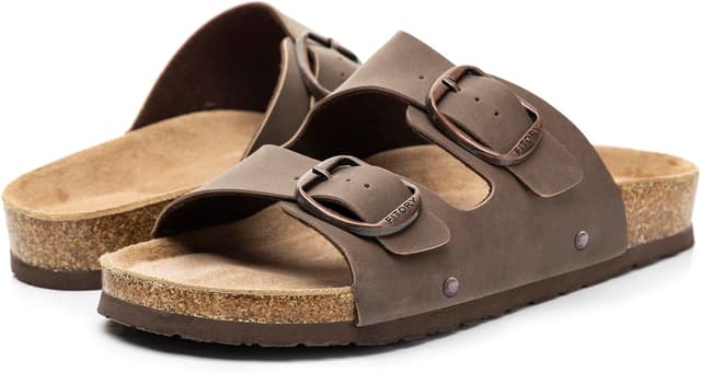 Detalle de FITORY Womens Flat Sandals with Cork Footbed, Open-Toe Slide Sandals (Adjustable, Slip-On)