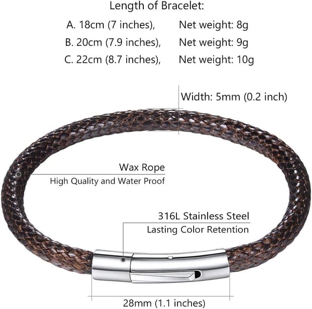 Thumbnail 5 de PROSTEEL Mens Leather Bracelet 22cm