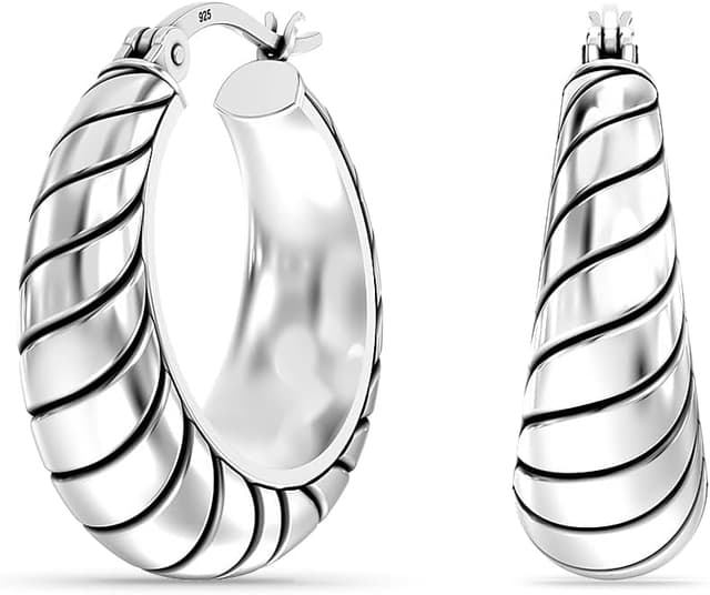 Detalle de LeCalla 925 Sterling-Silber filigrane Creolen mit Click-Top-Verschluss (antik oxidiert)