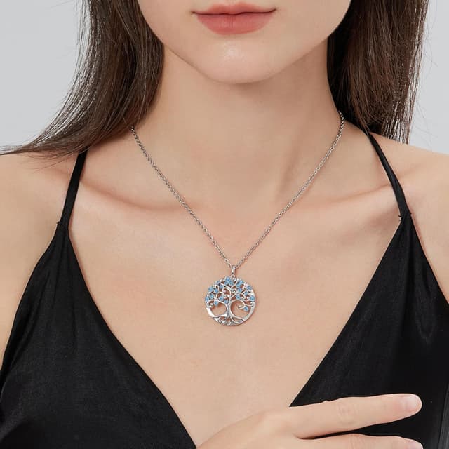 Detalle de jiamiaoi Weißgold-plattierter Baum-des-Lebens-Anhänger mit Kette und Zirkonia