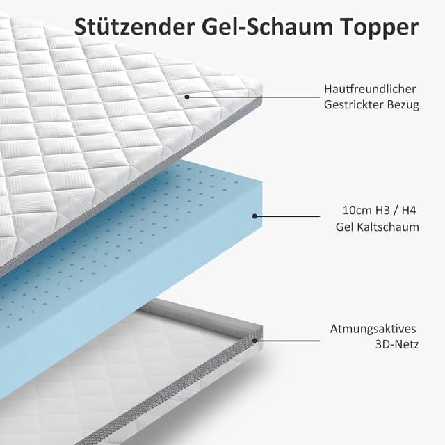 Thumbnail 1 de BedStory Gel Topper 180x200cm H3/H4 10 cm Kaltschaum