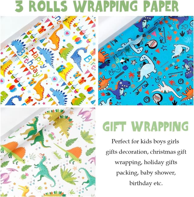 Thumbnail 2 de Dinosaur Wrapping Paper 3 Rolls